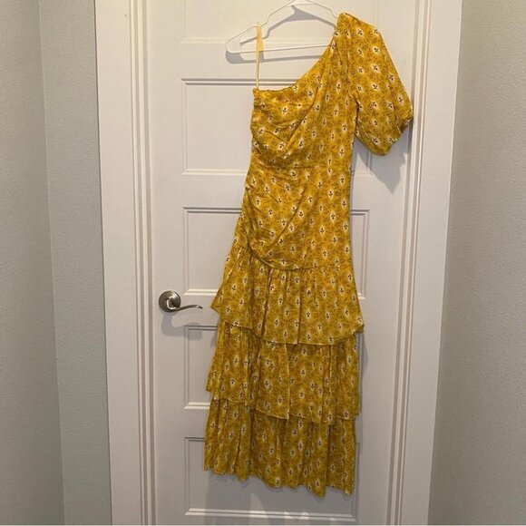 Veronica Beard Yellow Multi Virginia One Shoulder Maxi Dress Sz 0 00 - Picture 8 of 9